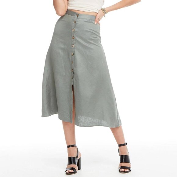 Chaser Dresses & Skirts - NWT Chaser Linen Button Down A Line Midi Skirt Sage Green Size Small S NEW